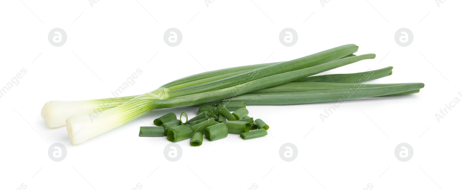 Photo of Fresh green spring onions isolated on white