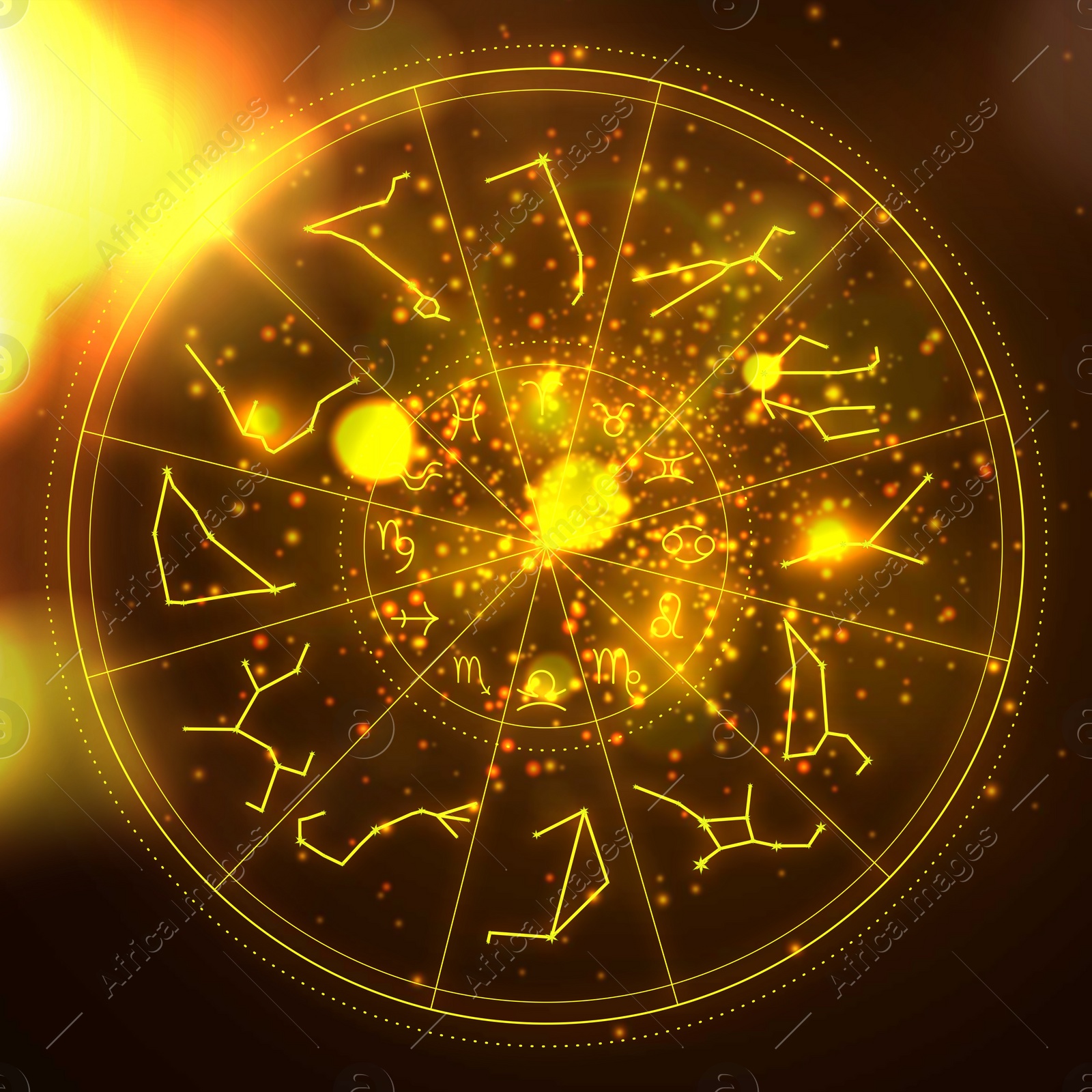 Illustration of Abstract illustration of zodiac wheel in sunlight