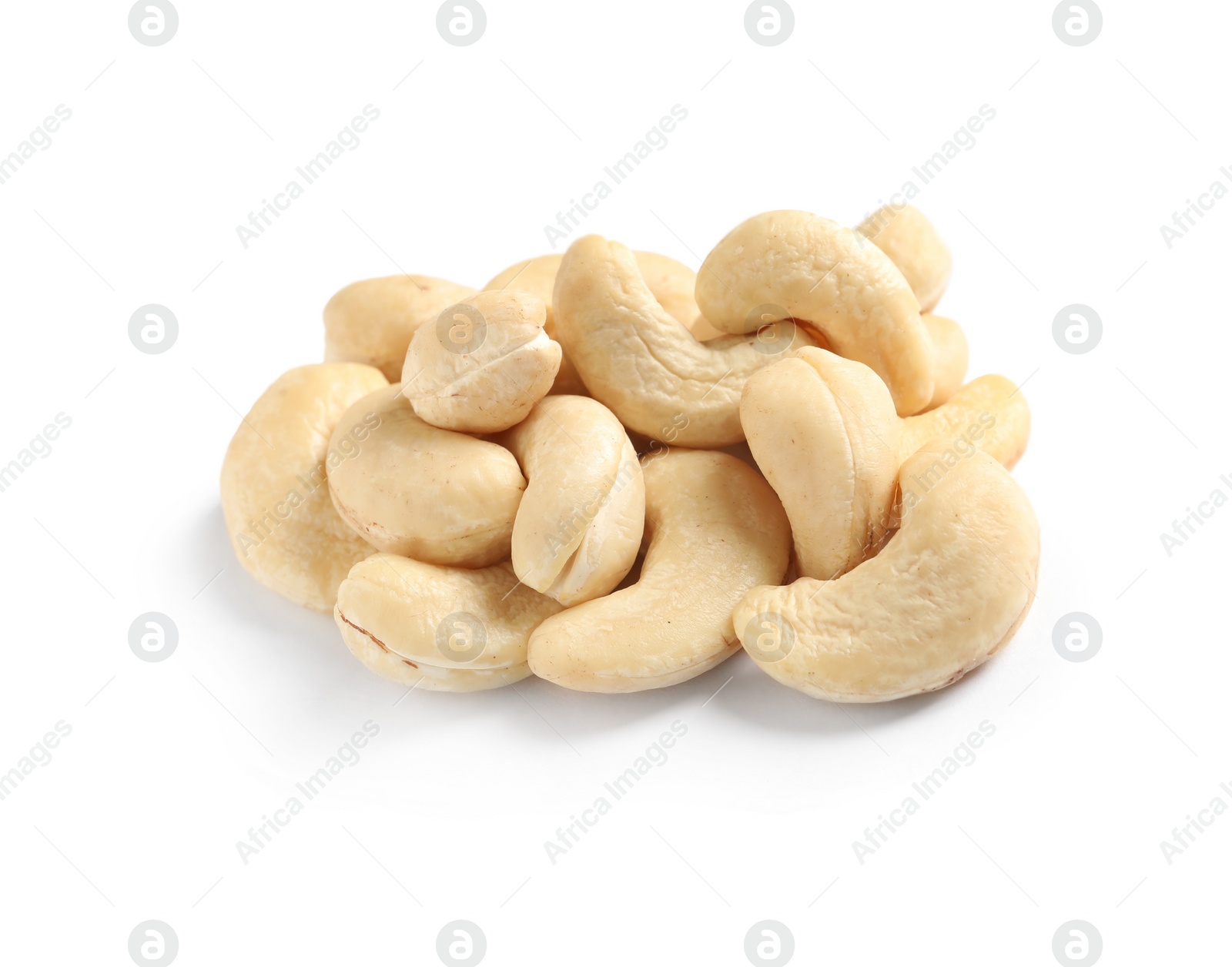 Photo of Tasty organic cashew nuts isolated on white