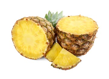 Cut tasty ripe pineapple isolated on white