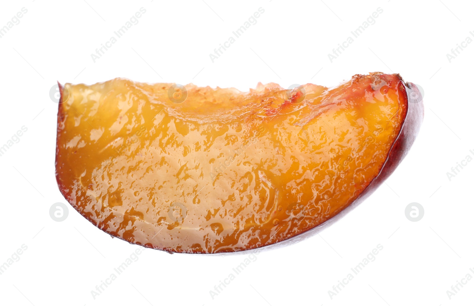 Photo of Piece of fresh plum on white background