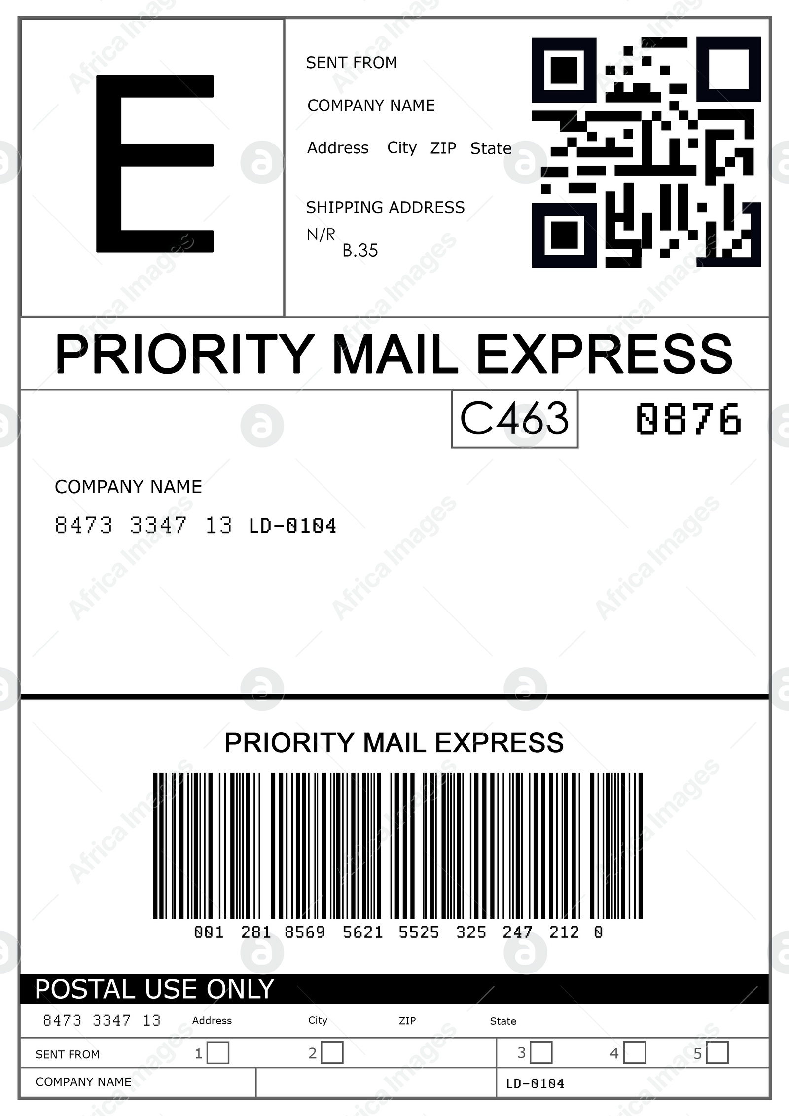 Illustration of Label with data and barcode, illustration. Parcel delivery