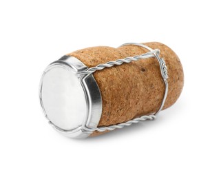 Photo of Sparkling wine cork with muselet cap isolated on white