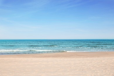 Picturesque view of beautiful sea and sandy beach on sunny day