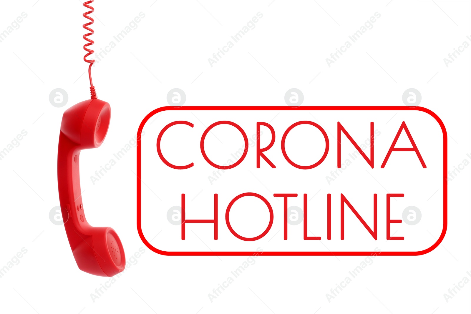 Image of Covid-19 Hotline. Red handset and text on white background 