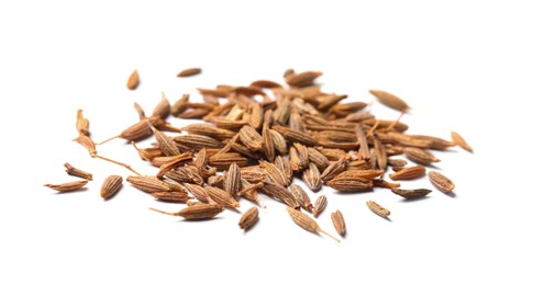 Heap of aromatic caraway (Persian cumin) seeds isolated on white