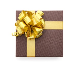 Photo of Beautiful gift box with bow on white background