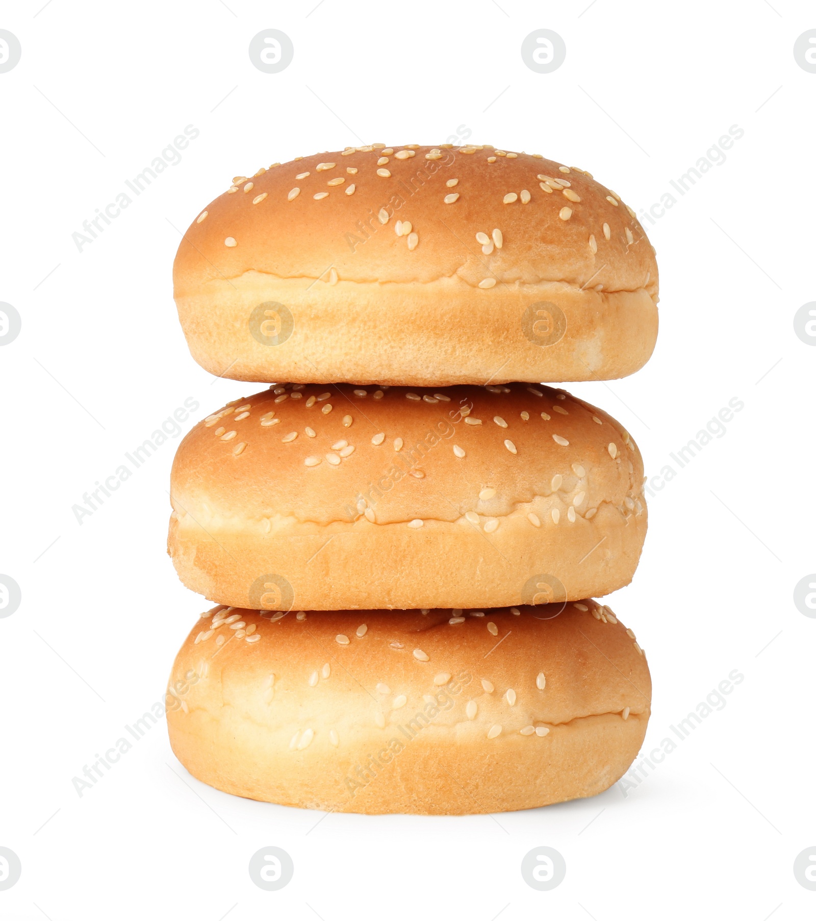 Photo of Three fresh burger buns isolated on white