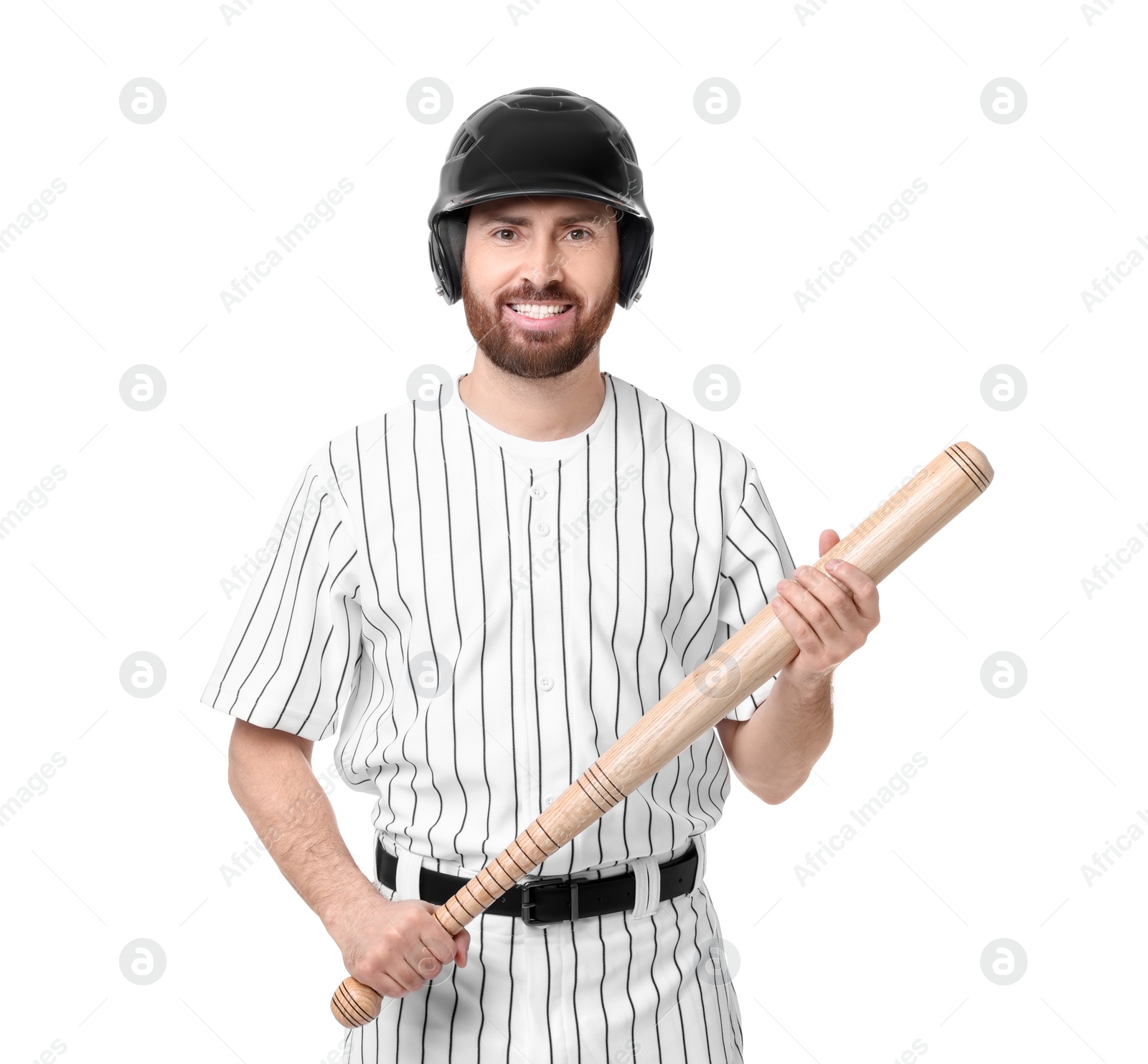 Photo of Baseball player with bat on white background