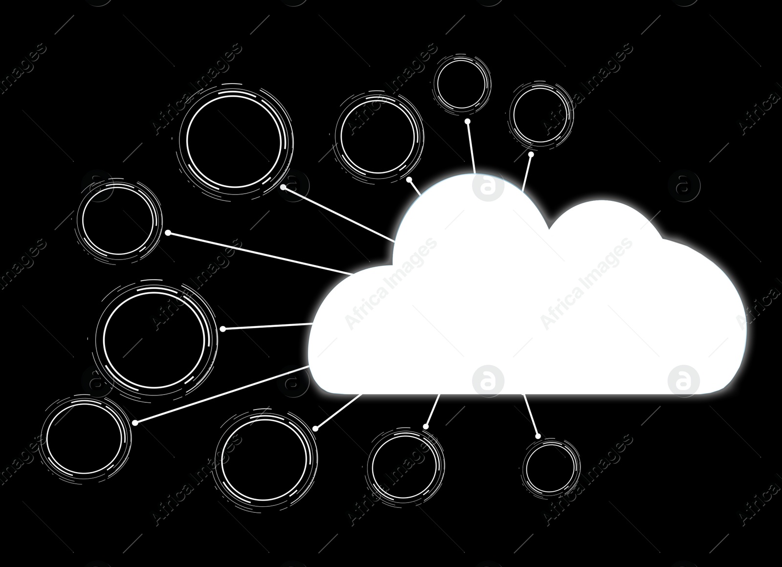 Illustration of  cloud storage on black background. Modern technology