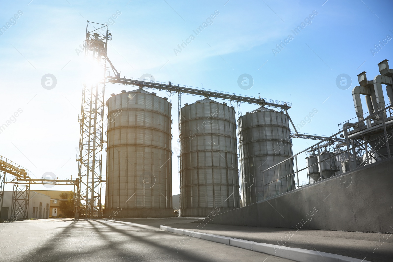 Photo of View of modern granaries for storing cereal grains outdoors