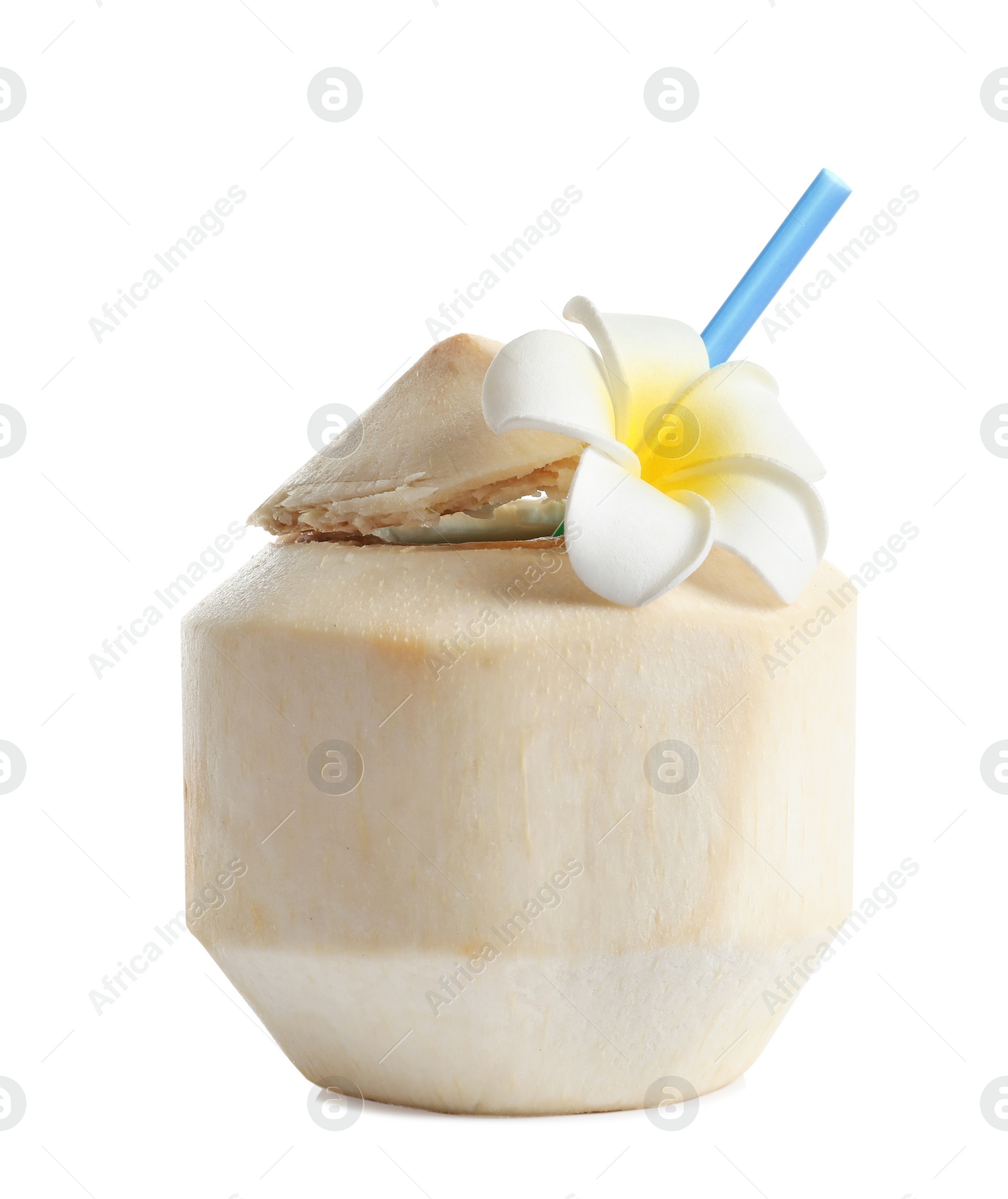 Photo of Fresh coconut drink in nut on white background