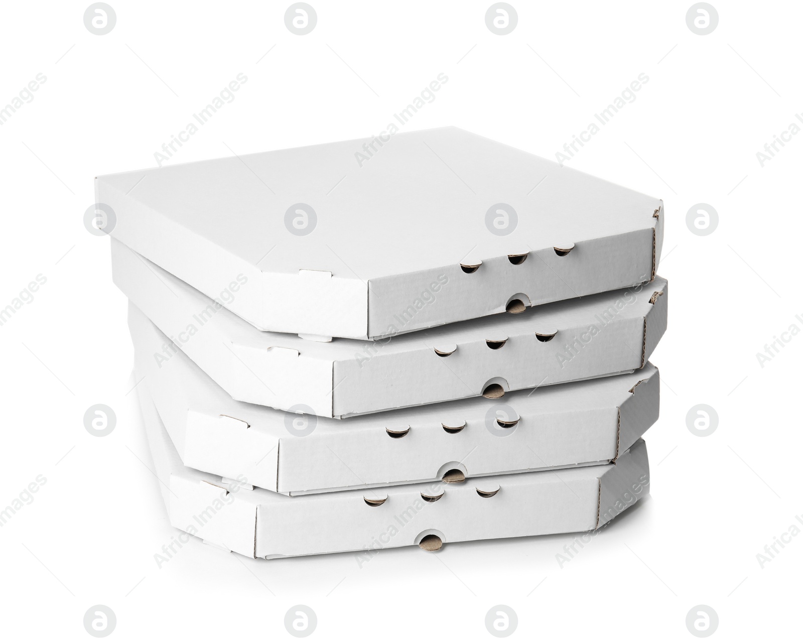 Photo of Pizza boxes isolated on white. Food delivery