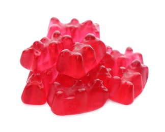 Pile of delicious jelly bears on white background