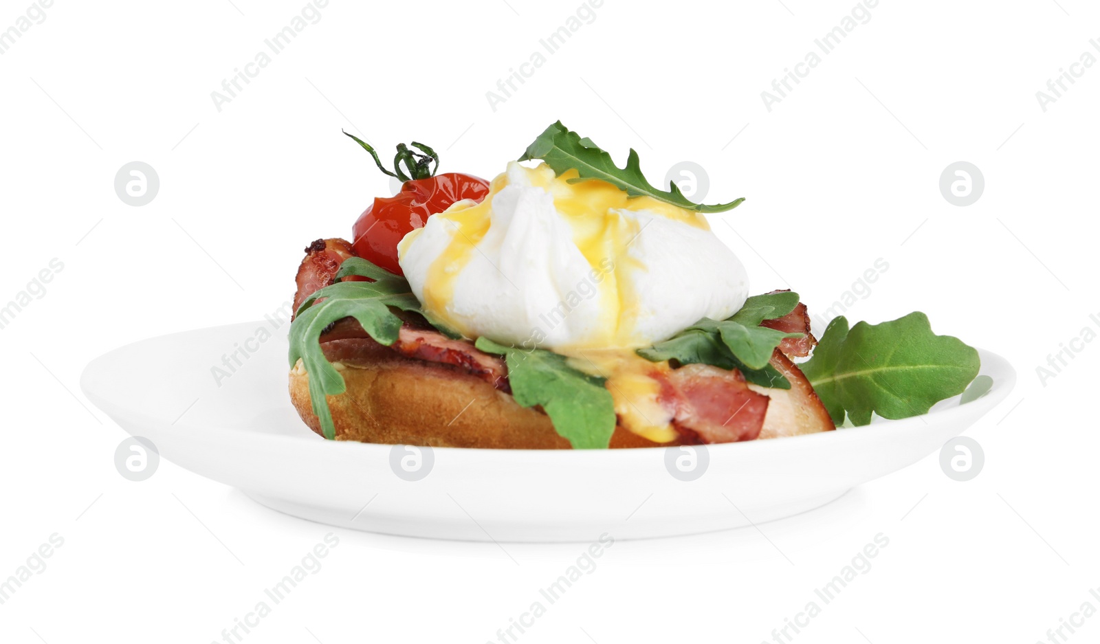 Photo of Fresh delicious egg Benedict isolated on white