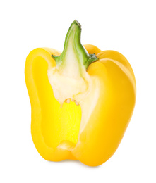 Photo of Cut yellow bell pepper isolated on white