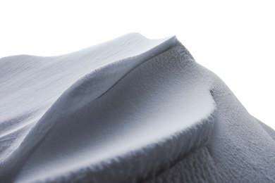 Image of Beautiful snowdrift on white background, closeup 