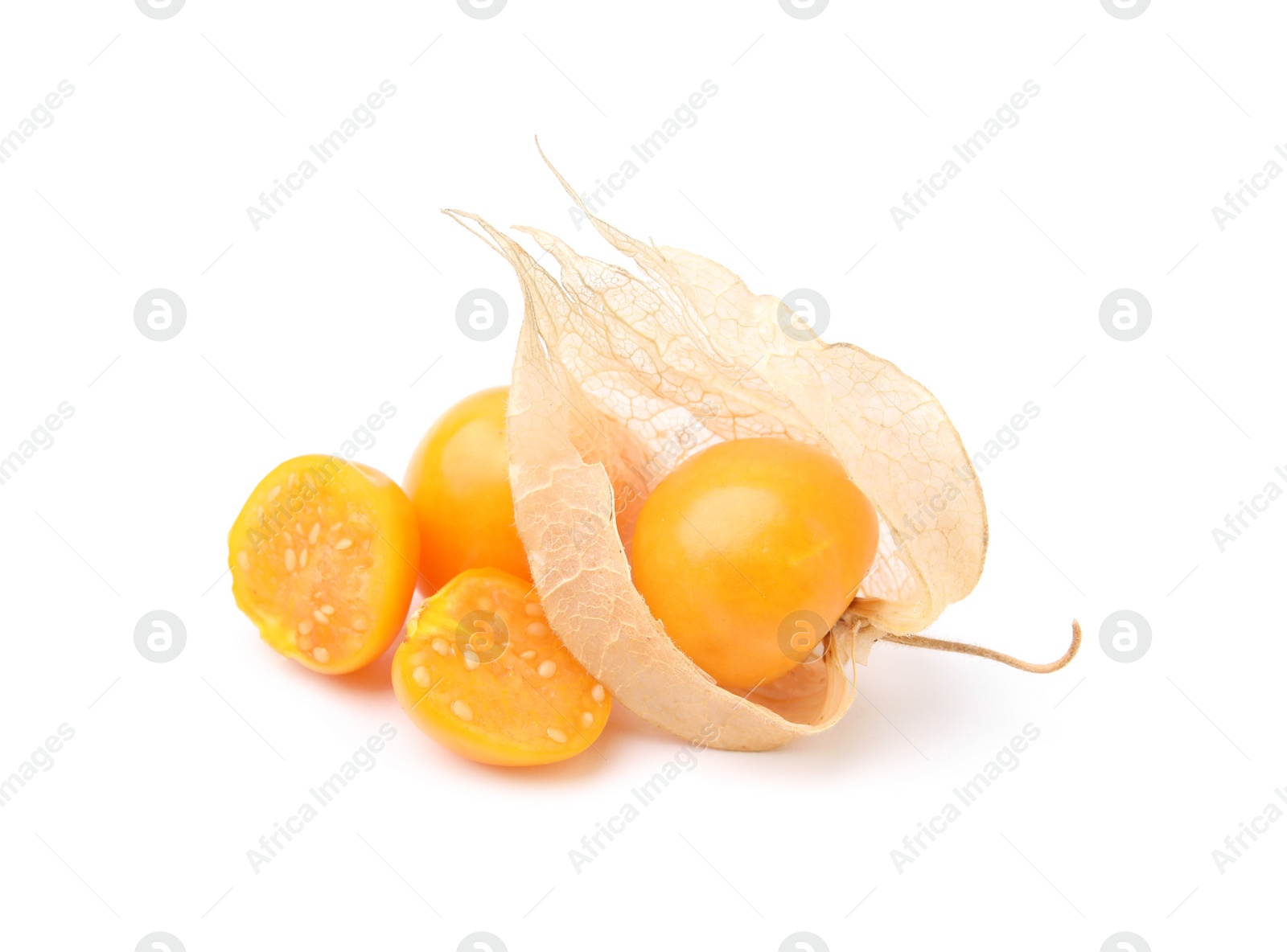 Photo of Ripe orange physalis fruits isolated on white