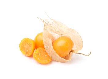 Ripe orange physalis fruits isolated on white