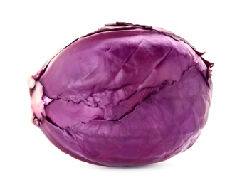 Whole ripe red cabbage on white background