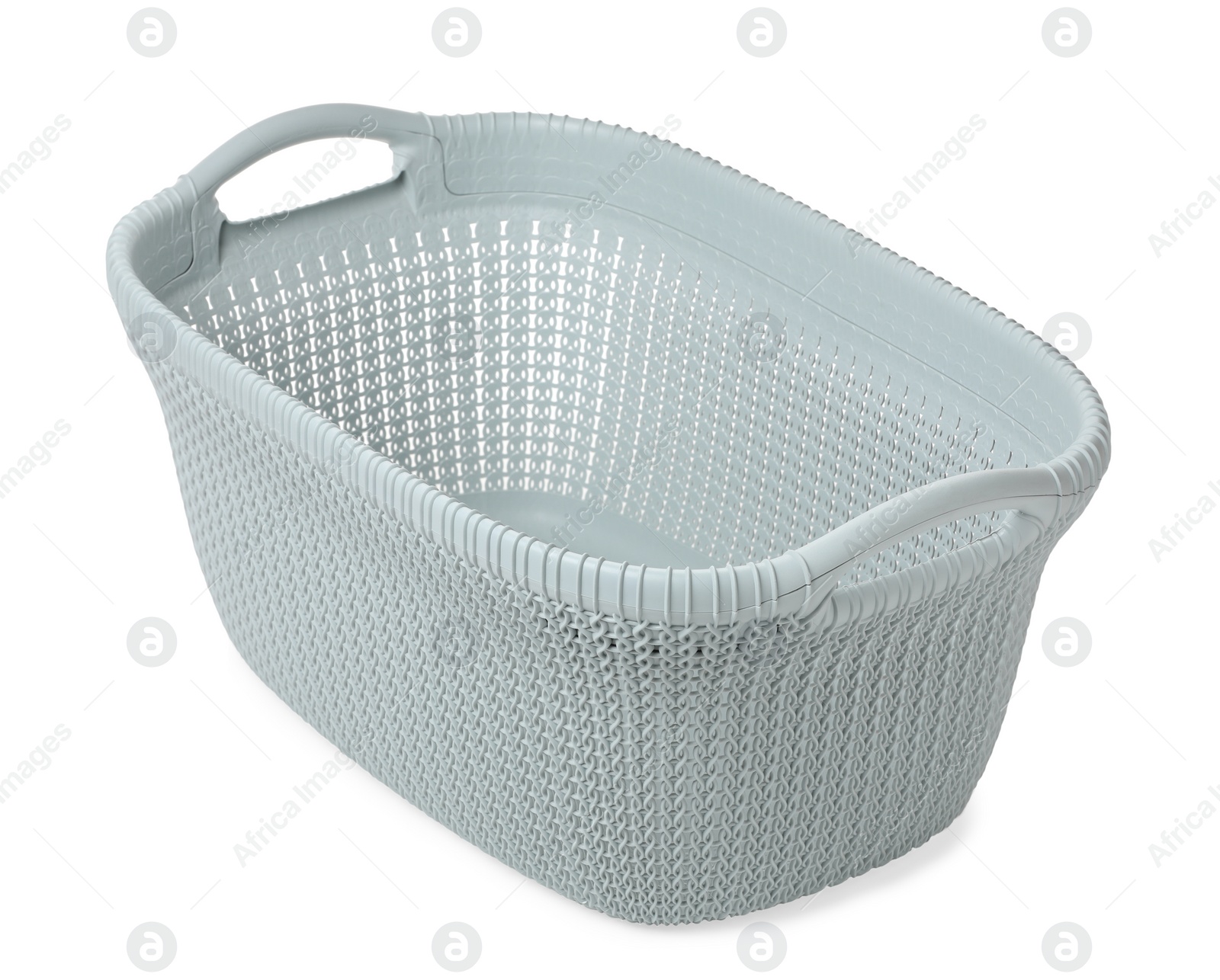 Photo of Empty plastic laundry basket isolated on white