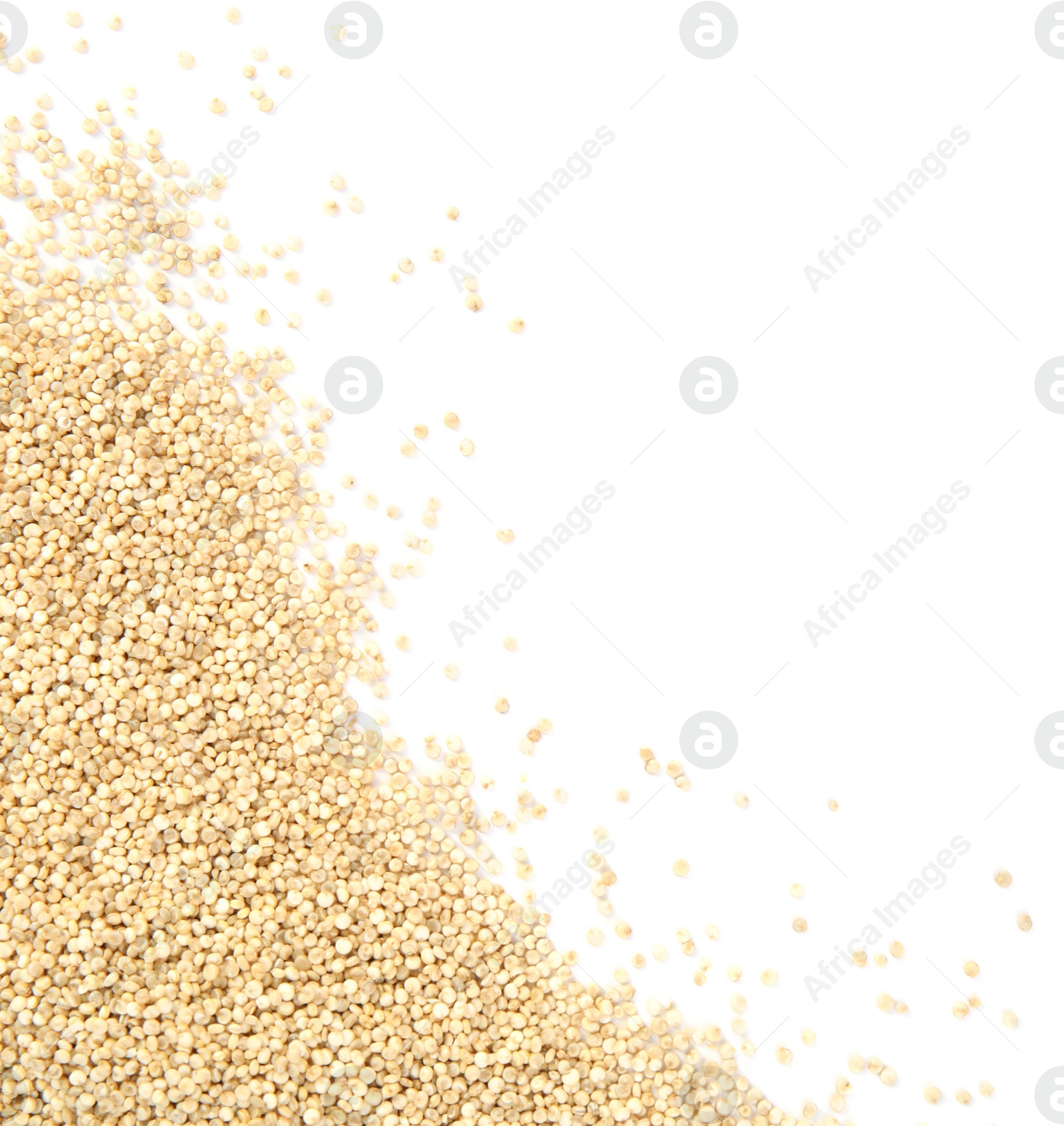 Photo of Raw quinoa on white background, top view