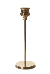 Photo of One vintage metal candlestick isolated on white