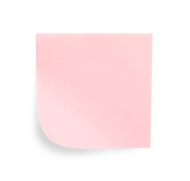 Photo of Blank pink sticky note on white background, top view