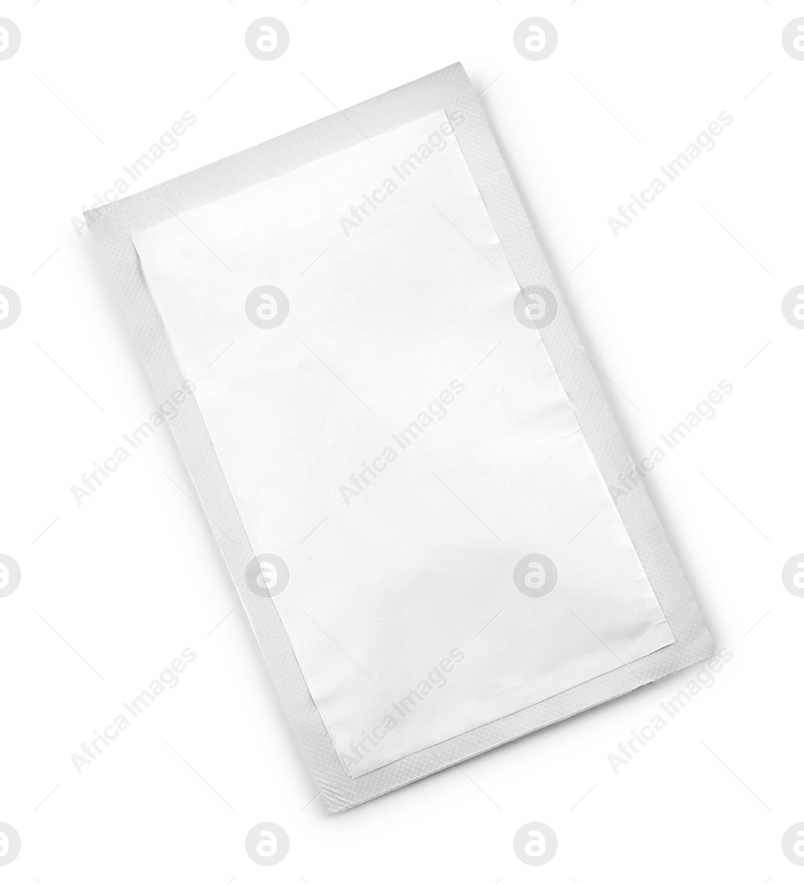 Photo of One blank medicine sachet isolated on white