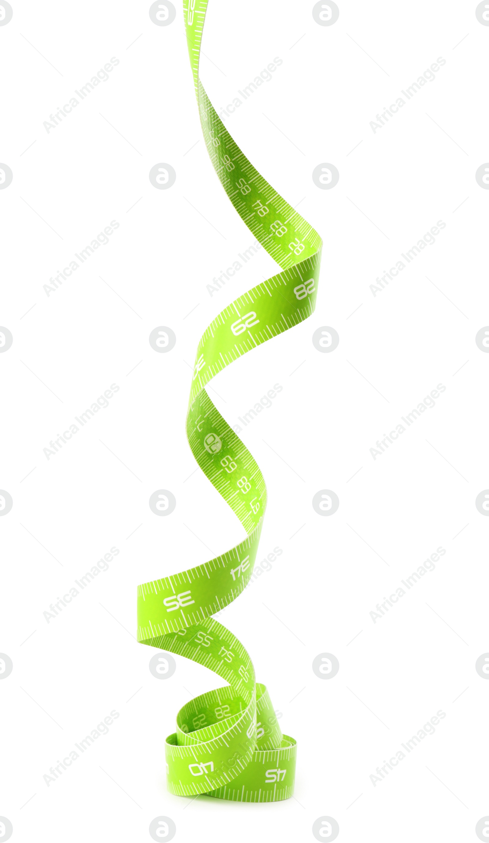 Photo of New green measuring tape isolated on white