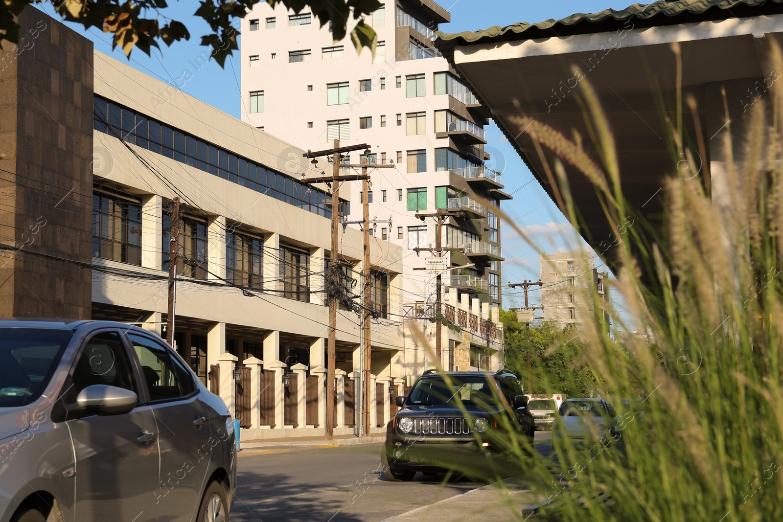 Photo of Picturesque view of city street with cars on road near beautiful buildings