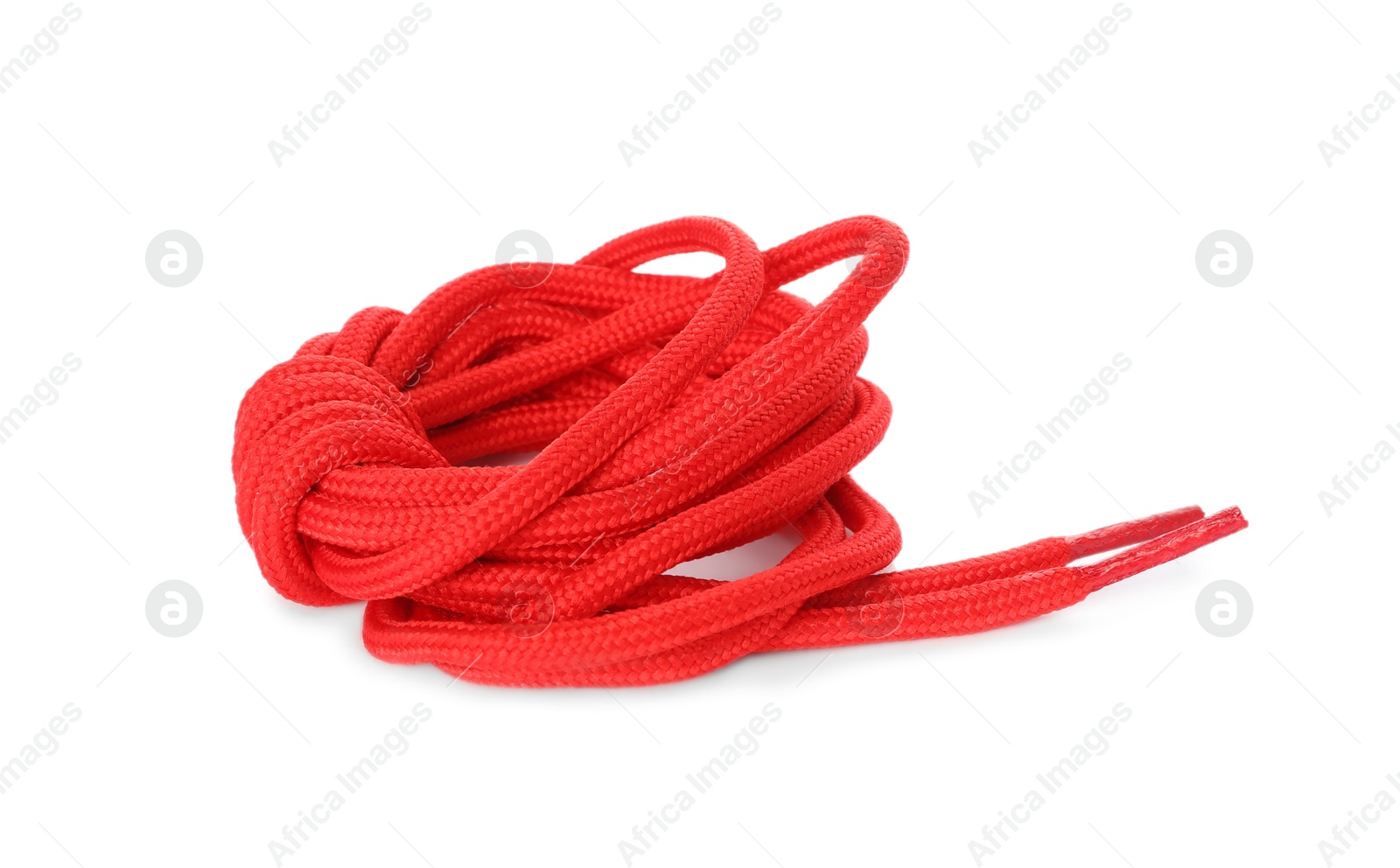 Photo of Red shoe laces isolated on white. Stylish accessory