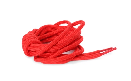Red shoe laces isolated on white. Stylish accessory