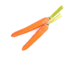 Photo of Fresh ripe juicy carrots isolated on white