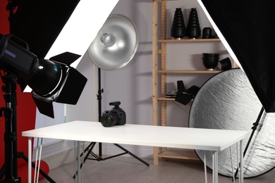 Photo of Professional photography equipment prepared for shooting in studio