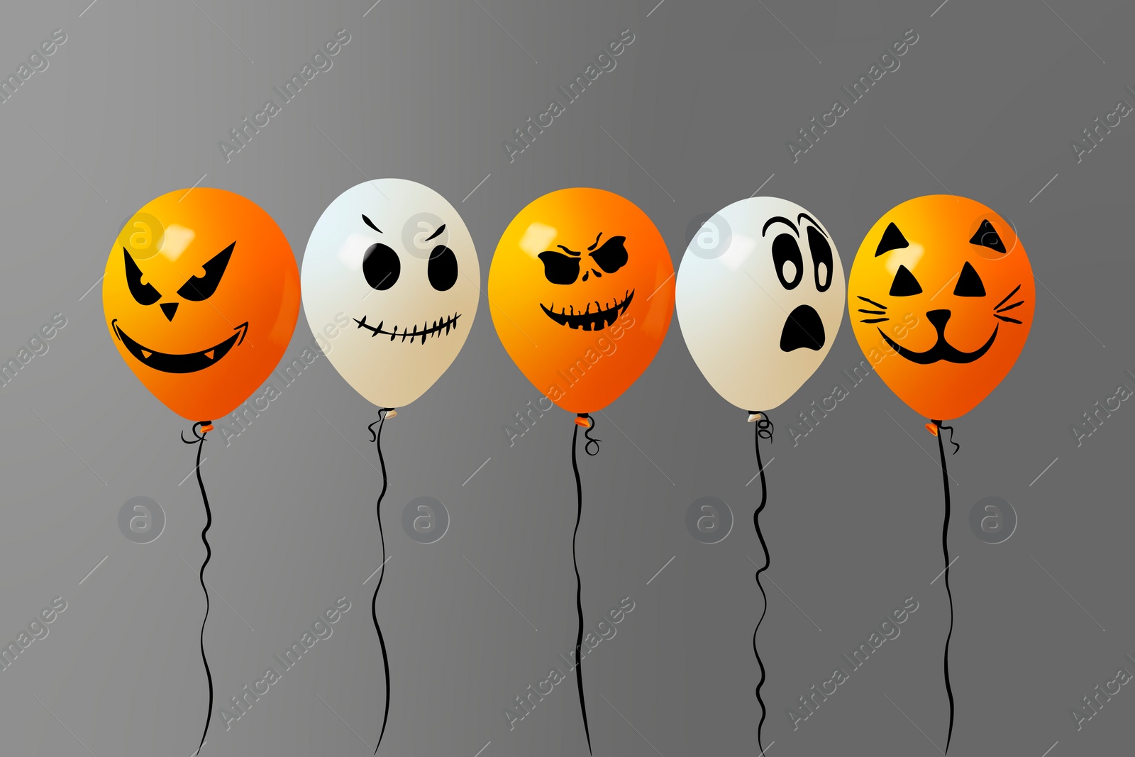Image of Color balloons for Halloween party on gray background