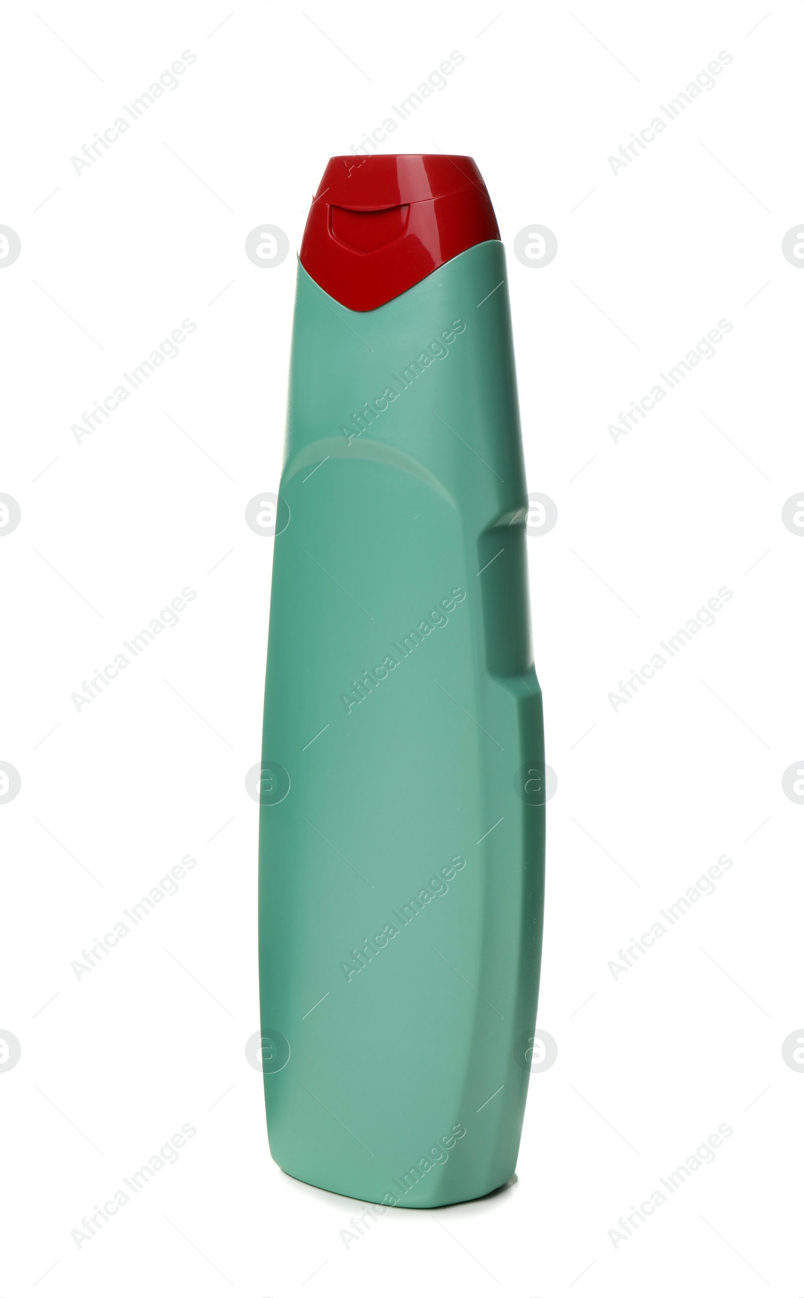 Photo of Bottle with detergent on white background. Cleaning supplies