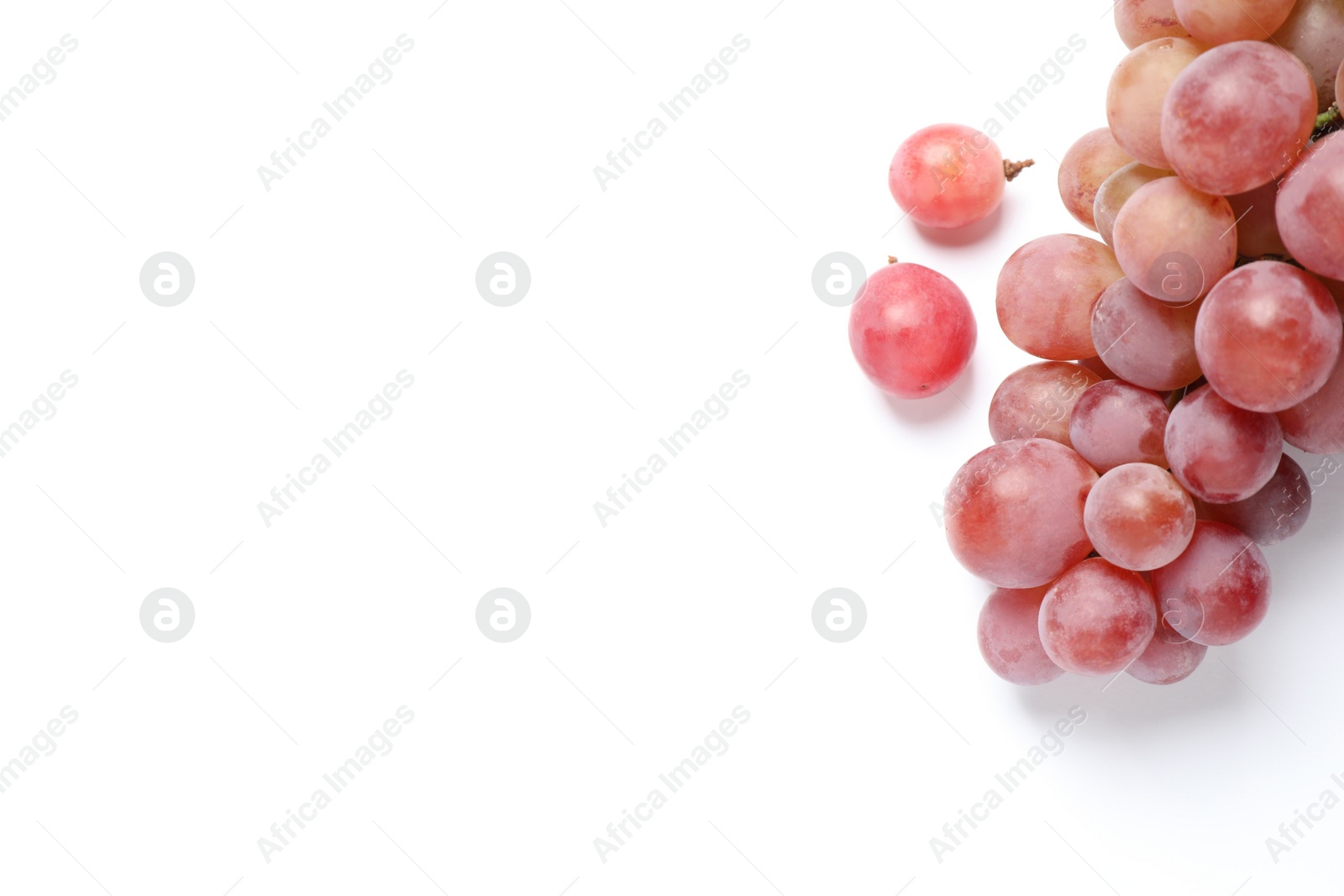 Photo of Fresh ripe red grapes on white background, top view