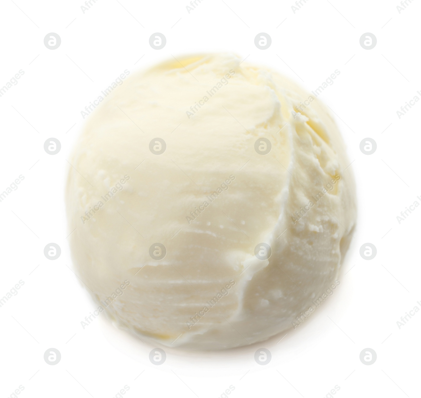 Photo of Ball of tasty vanilla ice cream on white background