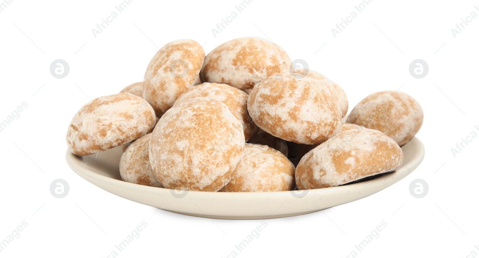 Photo of Tasty homemade gingerbread cookies on white background