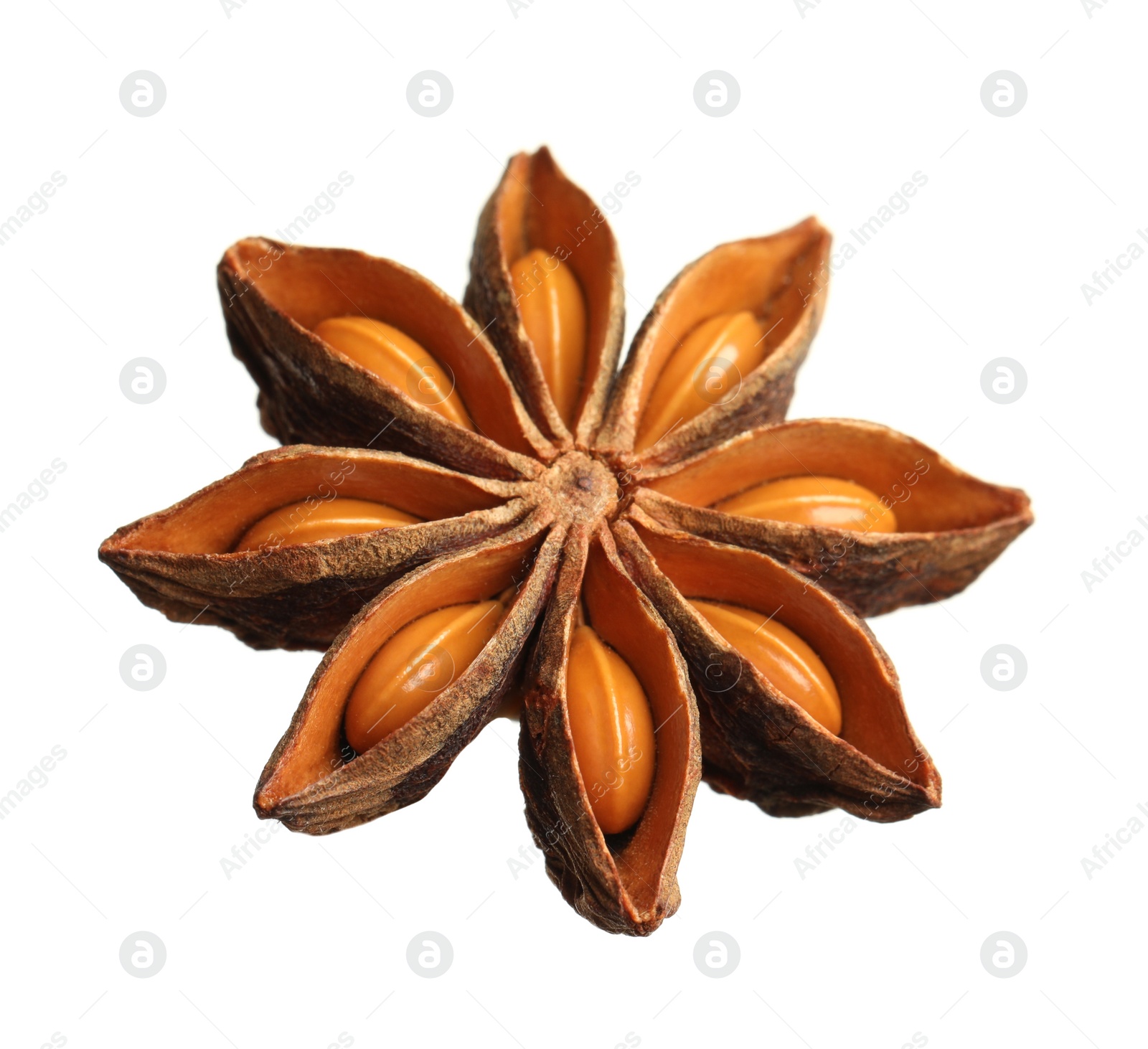 Photo of Dry anise star with seeds isolated on white