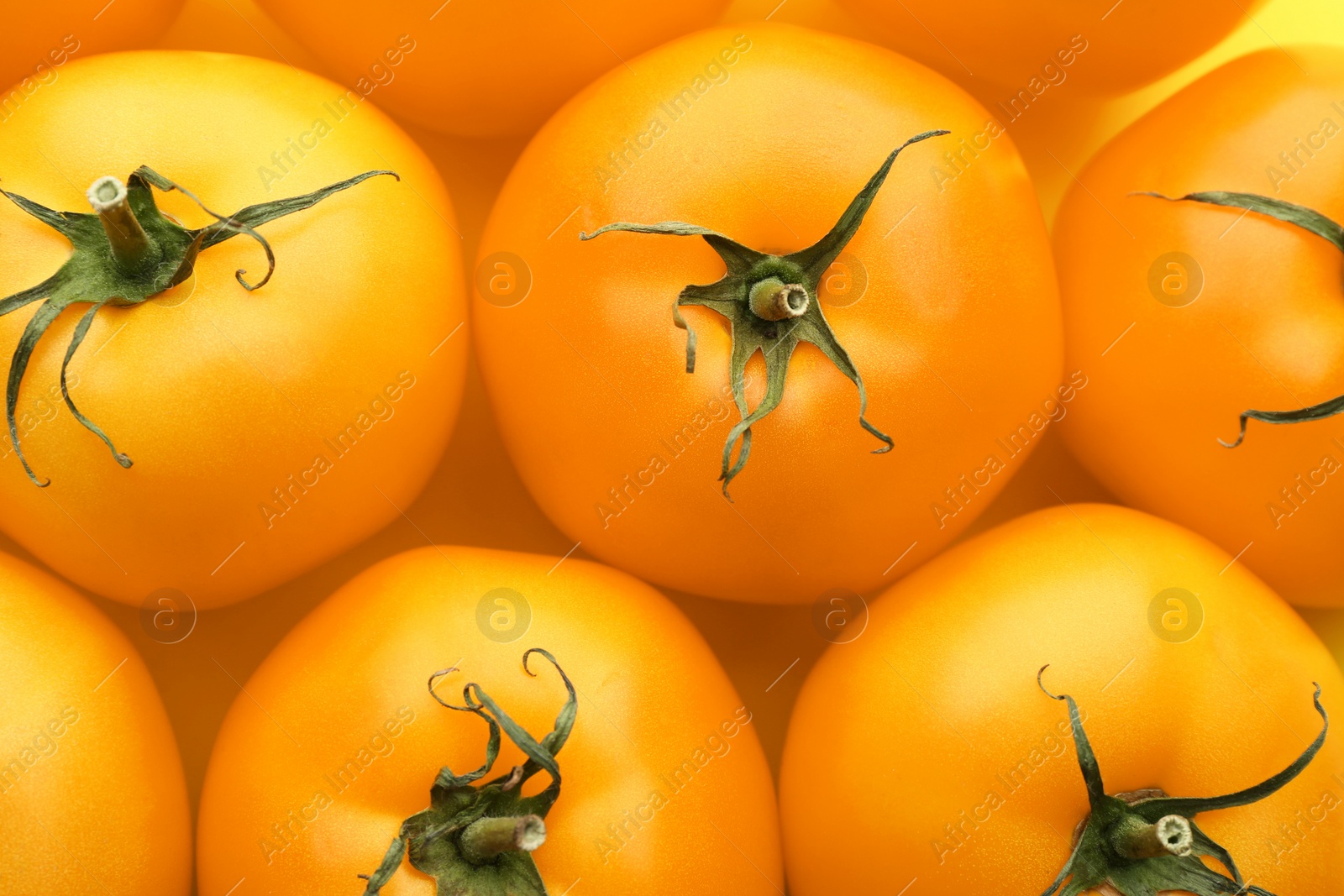 Photo of Delicious ripe yellow tomatoes as background, closeup