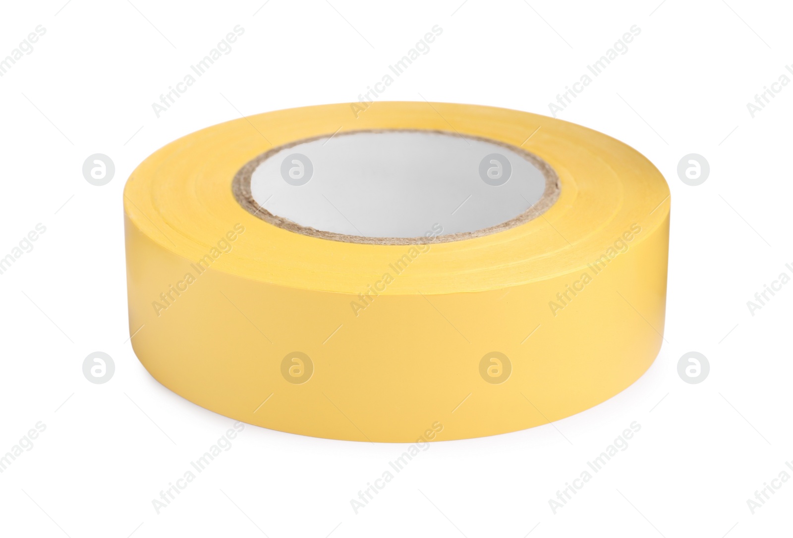 Photo of Yellow insulating tape isolated on white. Electrician's supply