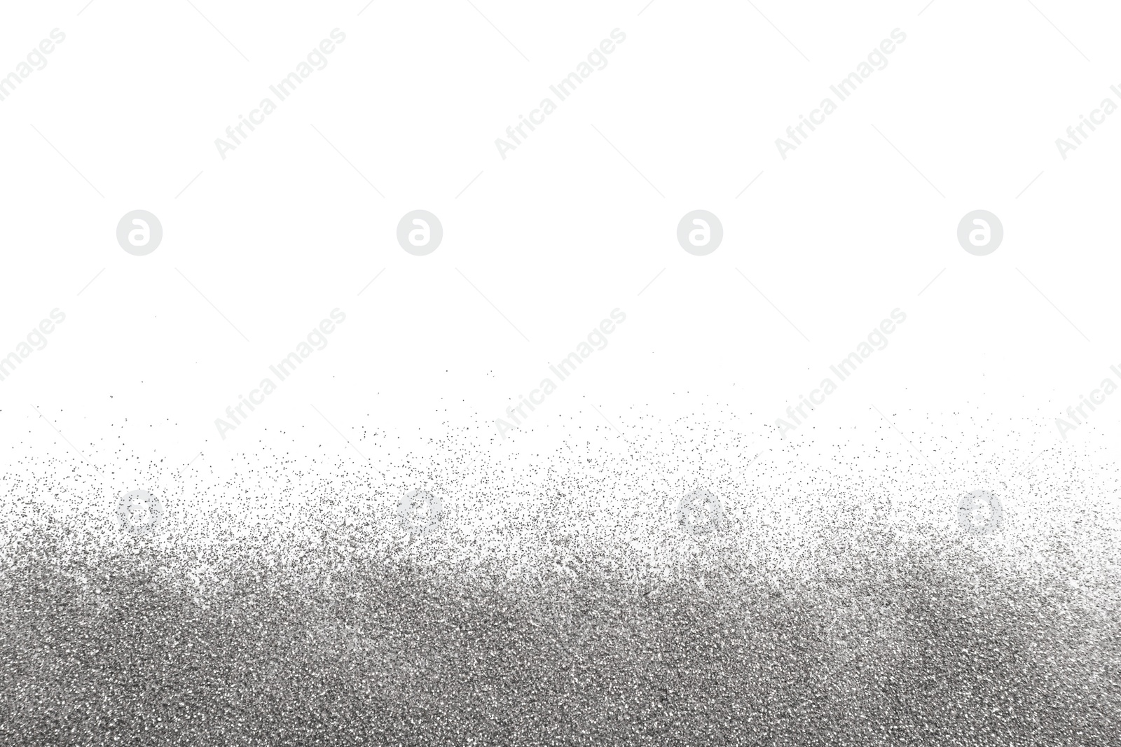 Photo of Shiny silver glitter on white background, top view