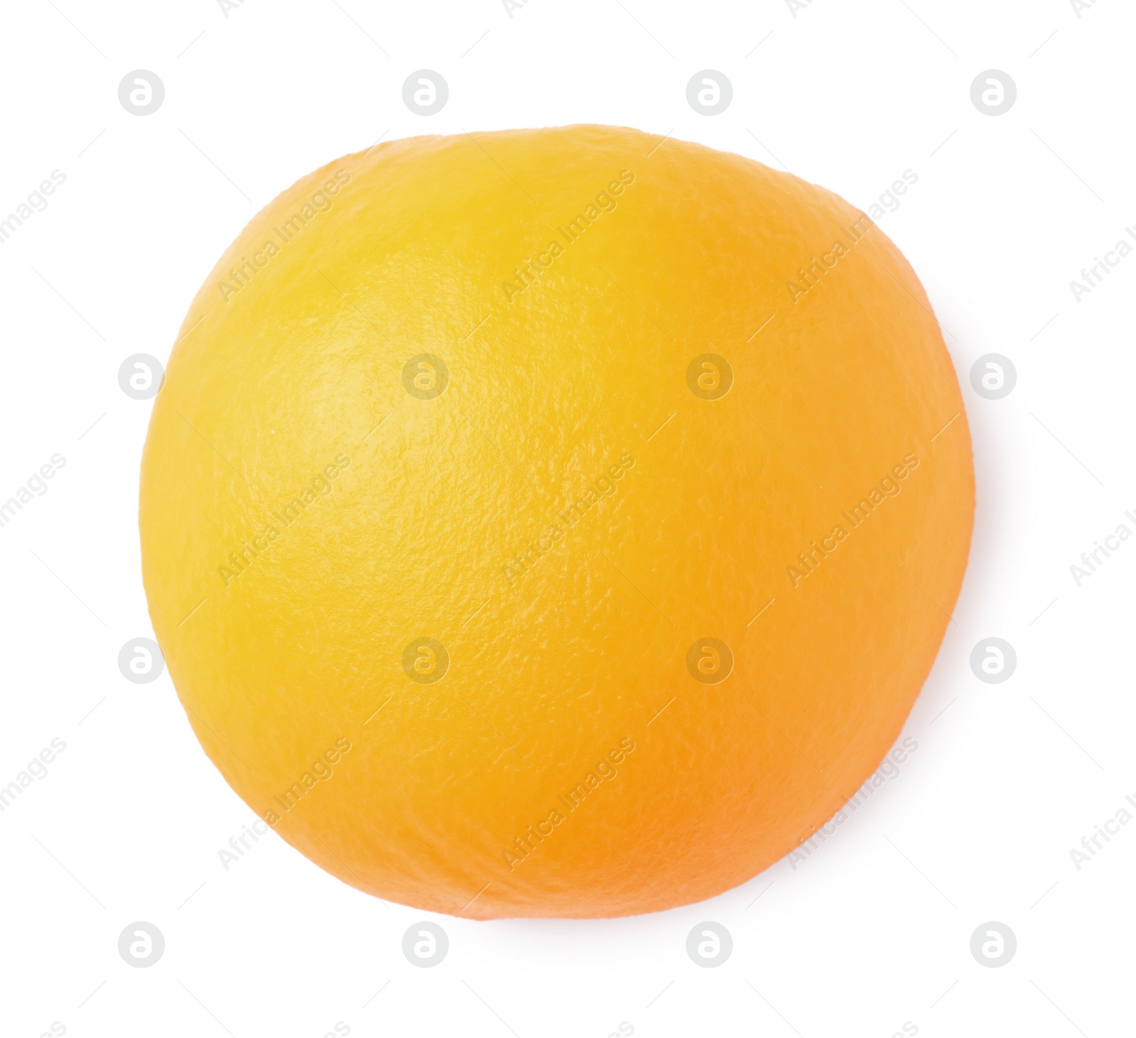 Photo of Sweet canned peach half isolated on white, top view