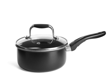 Photo of Sauce pan with lid isolated on white