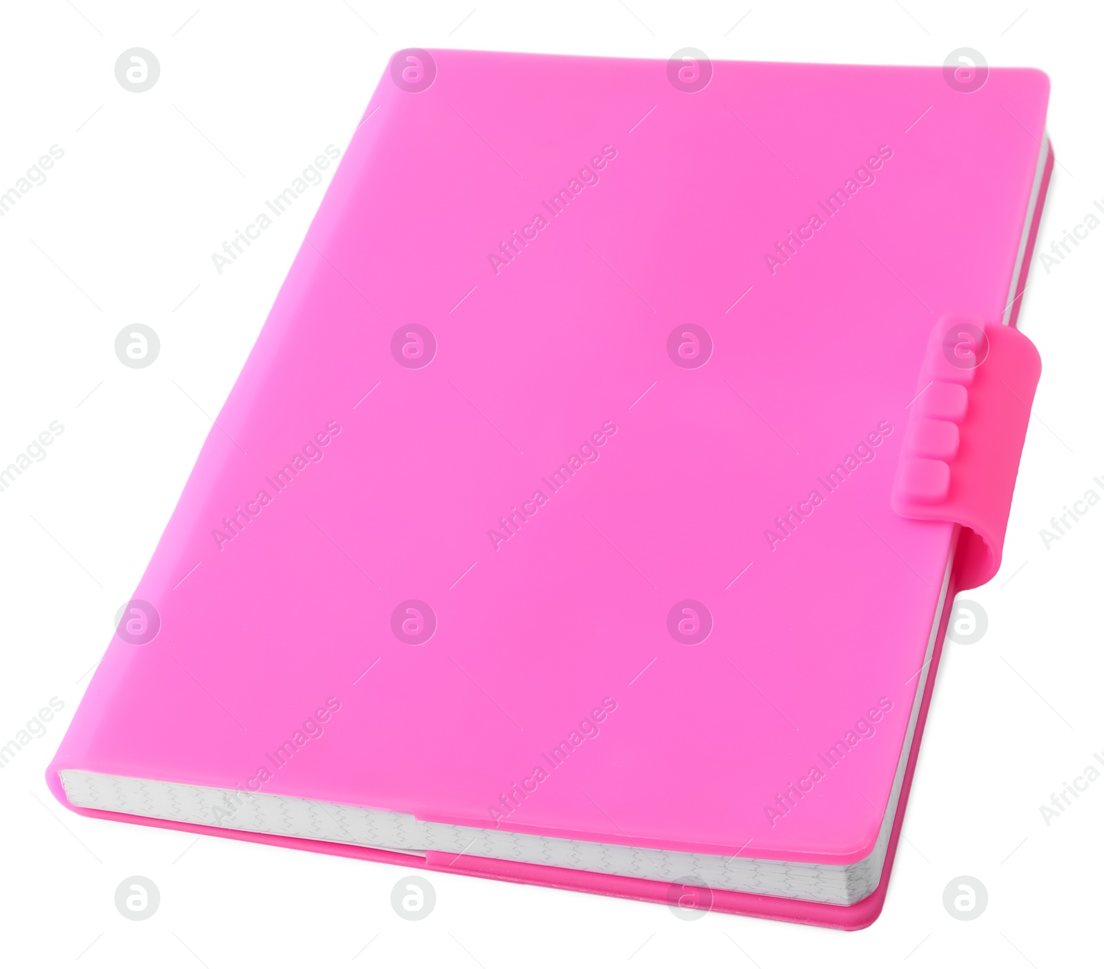 Photo of Stylish pink notebook with hard cover isolated on white