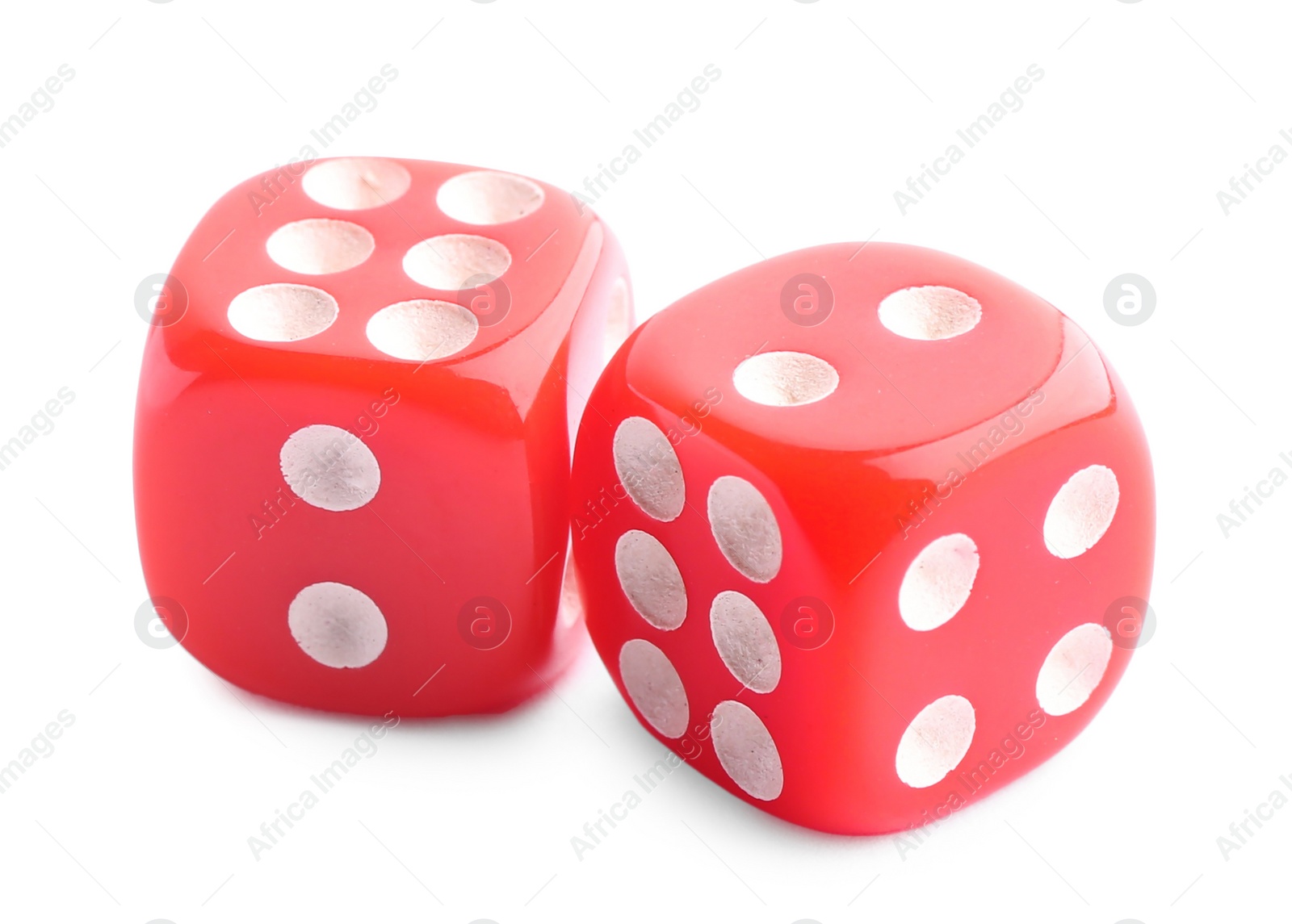 Photo of Two red game dices isolated on white