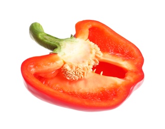 Half of ripe red bell pepper on white background