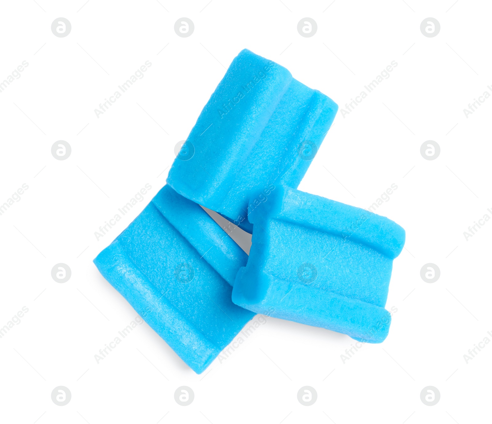 Photo of Tasty blue bubble gums isolated on white